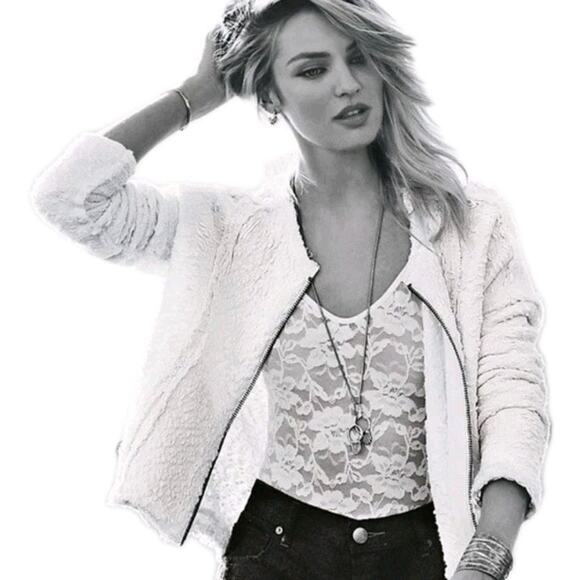 Free People Rare Women’s L Oversized Ivory Textured Favorite Crush Jacket Coat - Picture 1 of 10